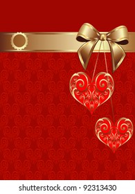 illustration background with heart by bow from gild