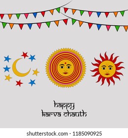 Illustration of background for Hindu 
 religious Festival Karwa Chauth celebrated in India