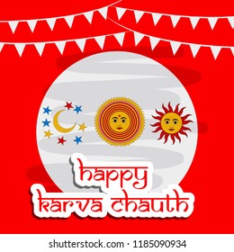 Illustration of background for Hindu 
 religious Festival Karwa Chauth celebrated in India