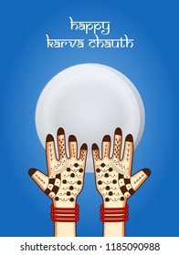 Illustration of background for Hindu 
 religious Festival Karwa Chauth celebrated in India