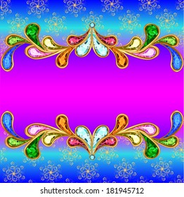 Illustration Background With A Horizontal Band Of Jewels And Ornaments Of Gold