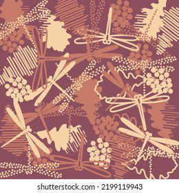 Illustration background of leaves and dragonflies