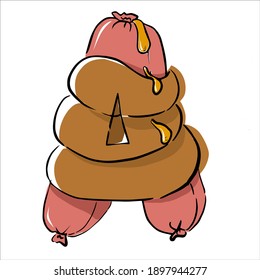 illustration of an background. The letter A in the fast food style. Vector. hot-dog, mustard	