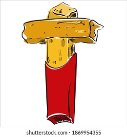 ilustración de un fondo. La letra T al estilo de la comida rápida. Vector. Patatas fritas.	