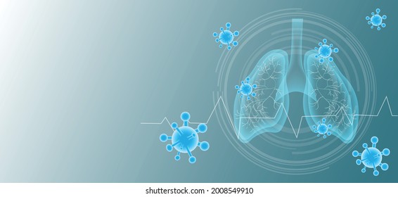 Illustration of background  Lung virus.  Covid-19 virus cells in human lungs. Infected Coronavirus 2019-nCov lungs medical concept. Vector illustration.