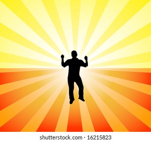 Illustration of background with man and sunburst