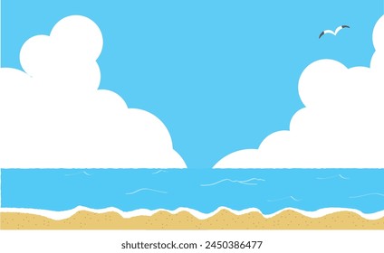 Illustration background material of blue sky with thunderclouds, sandy beach and sea