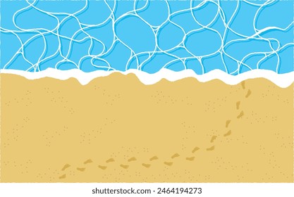 Illustration background material of a sandy beach with footprints entering the sea
