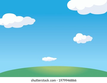 Illustration background material of summer image: hills, hills, blue sky and white clouds