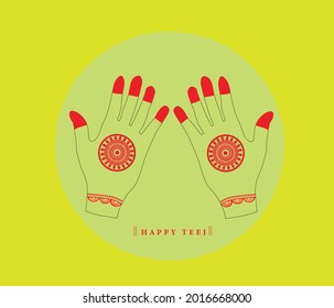 Illustration of background for the occasion of religious festival Teej celebrated in India. Decorative tattoo in palms.