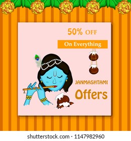 Illustration of background for the occasion of religious hindu festival Janmashtami celebrated in India