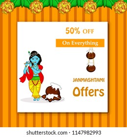 Illustration of background for the occasion of religious hindu festival Janmashtami celebrated in India