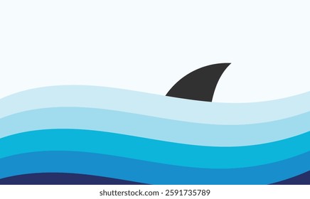 Illustration background ocean surface with fin shark