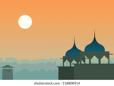 Illustration background Oriental city with Eastern buildings