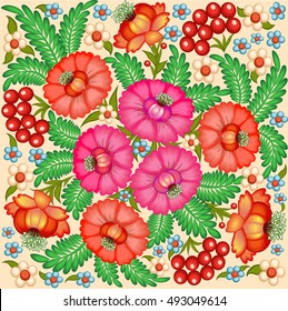 illustration background painted with flowers and berries