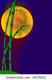 illustration background with palm on background of the moon