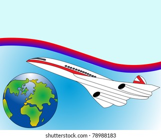 illustration background with plane and globes