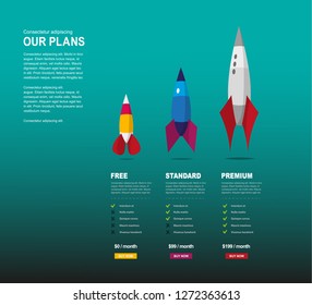 Illustration background for price comparison of services or products with illustrated rockets.