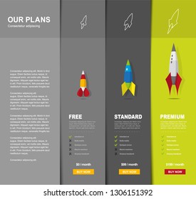 Illustration background for price comparison of services or products with illustrated rockets.