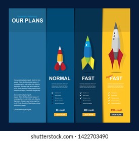 Illustration background for price comparison of services or products with illustrated rockets.