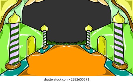 The illustration background with a Ramadan and Eid themed design, has a picture of a mosque with a night atmosphere. This design is perfect for posters, greeting cards, website wallpapers