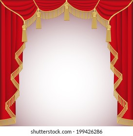 illustration background with red velvet curtain with tassels 