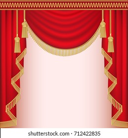 illustration background with red velvet curtain with tassels