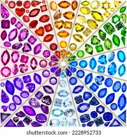 Illustration background  of rich variety of colors of natural gemstones. 