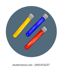 Ilustración de tubos de muestreo de fondo de color amarillo, rojo y azul. El vector es adecuado para el uso de medios de contenido de medicamentos y de posicionador de laboratorio.