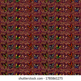 Illustration background seamless with butterflies and rainbow lines.