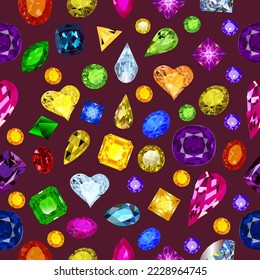 Illustration background seamless with gemstones of different cuts and colors
