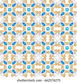 Illustration background seamless with pattern and gems