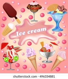 Illustration background with a set of fruits ice-cream