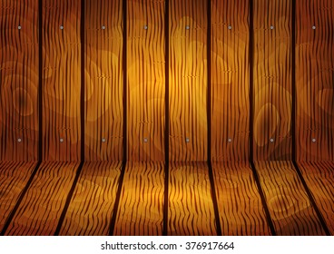 Illustration of background from shabby wooden planks with nail borders
