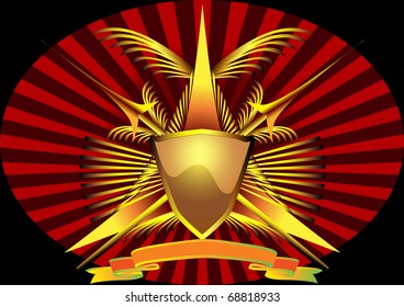 illustration background with shield and weapon with line