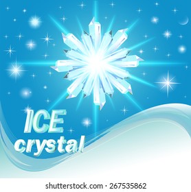illustration background with shiny crystals of ice and wave