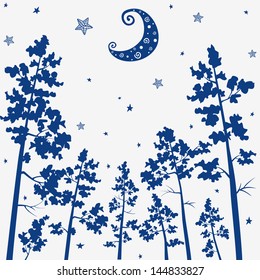 silueta de fondo de ilustración de un pinar por la noche