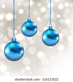 Illustration background with snowflakes and Christmas balls - vector