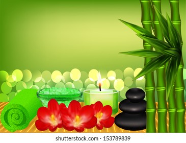 illustration background for spa with bamboo and candle