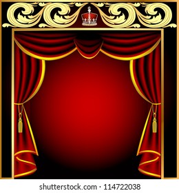 illustration background with theatrical curtain and gold(en) pattern