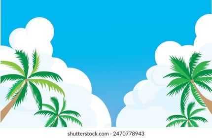 Illustration background with thunderclouds and palm trees