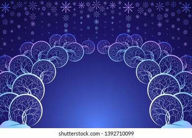 illustration of background trees arch snowflakes Christmas snowfall