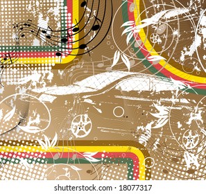 Illustration of background with tuning car and grunge