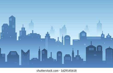 Illustration background urban in the morning with many building