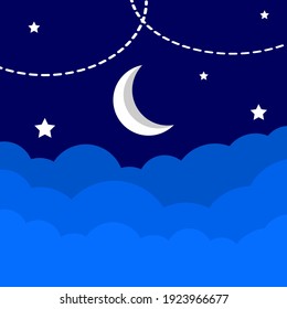 Illustration Hintergrund mit Blick auf den Mond über den Wolken. mit einer schönen Nachtatmosphäre.