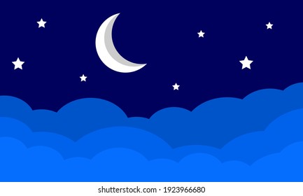 Illustration background with a view of the moon above the clouds. with a beautiful night atmosphere.