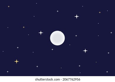 Illustration background with a view of the moon above the sky. And a beautiful night atmosphere.