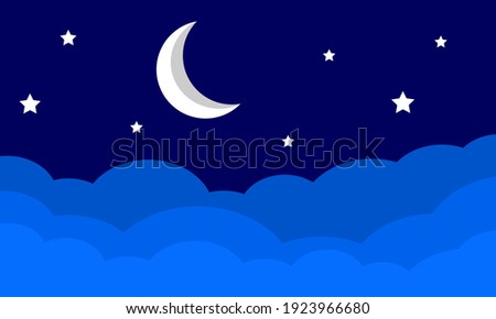 Illustration background with a view of the moon above the clouds. with a beautiful night atmosphere.