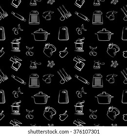 illustration - background - in vintage style with various kitchen appliances.