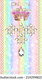 Illustration background for wallpaper on the phone with a golden crown brooch with precious stones